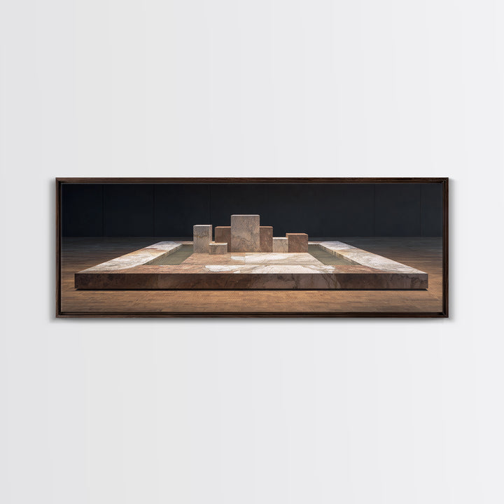 Modern Stone Geometric Platform Wall Art, Midcentury Modern Abstract Canvas, Architectural Decor, Neutral Gallery Print Gift