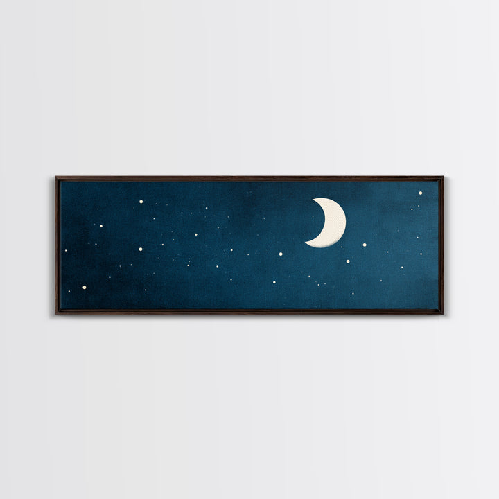 Textured Teal Crescent Moon Wall Art, Starry Night Sky Canvas, Minimalist Celestial Decor, Modern Bedroom Art Print Gift