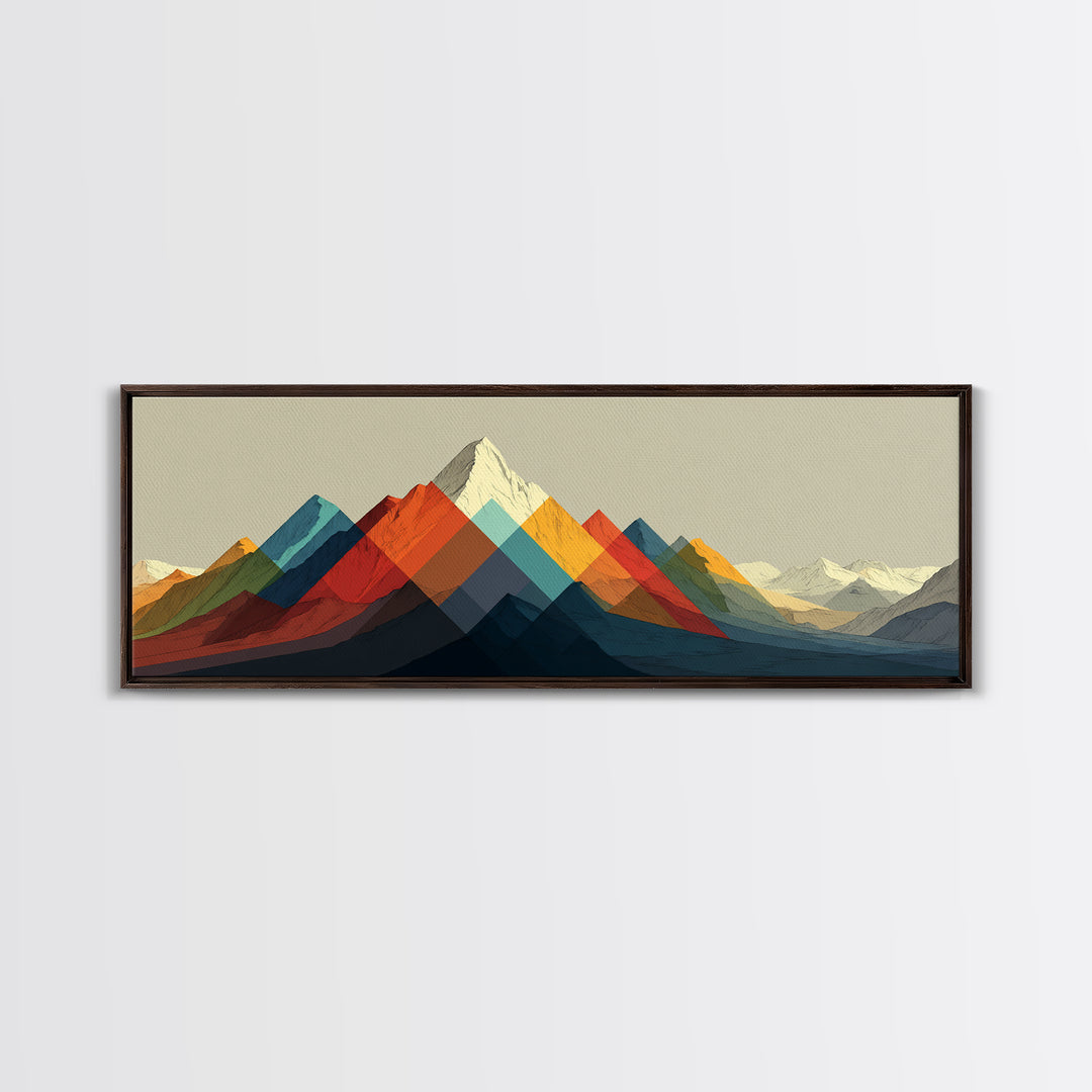 Geometric Rainbow Mountain Range Wall Art, Mid Century Modern Landscape Print, Colorful Abstract Decor, Living Room Poster