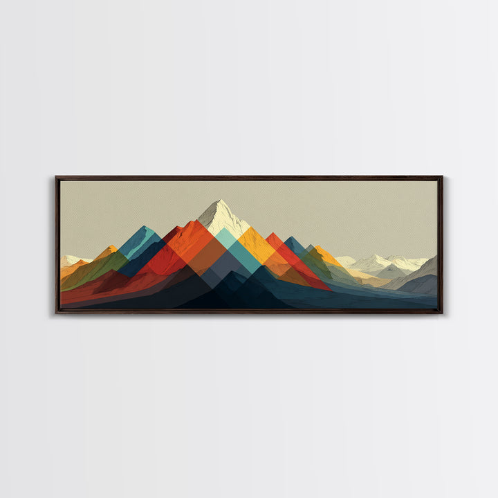 Geometric Rainbow Mountain Range Wall Art, Mid Century Modern Landscape Print, Colorful Abstract Decor, Living Room Poster