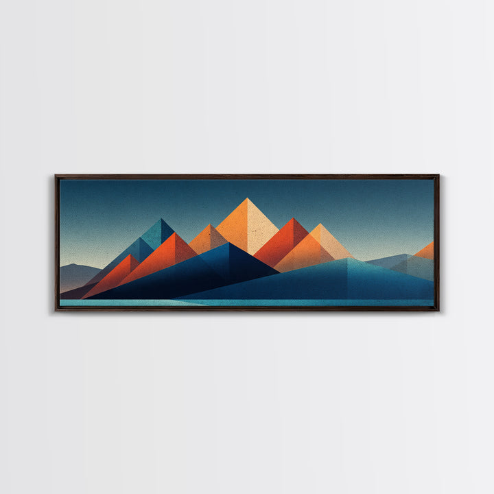 Orange Teal Desert Pyramid Mountains Canvas Print, Mid Century Modern Abstract Art, Geometric Wall Decor, Southwestern Poster