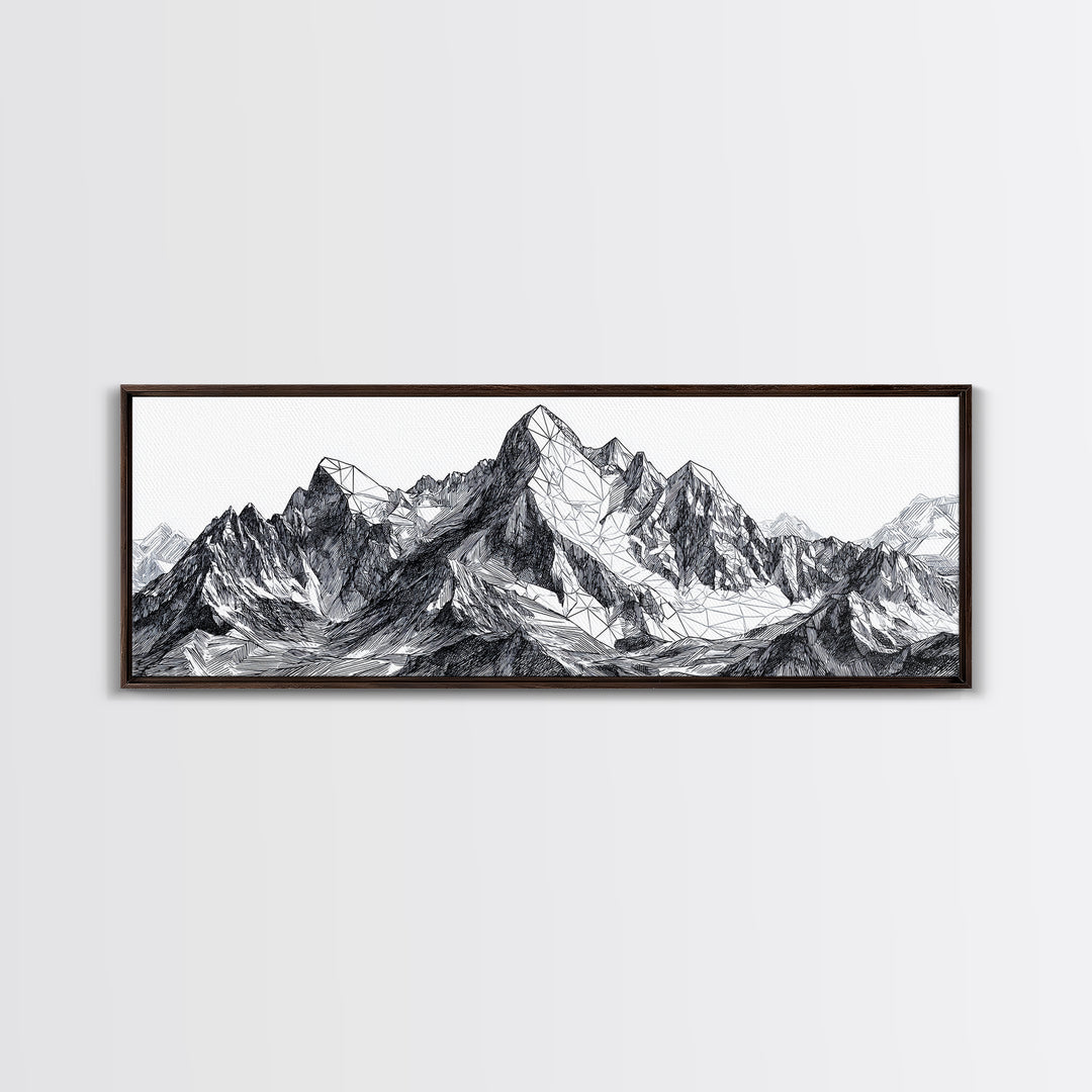 Black White Mountain Line Drawing Wall Art, Minimalist Landscape Print, Modern Office Decor, Alpine Sketch Poster Gift For Him