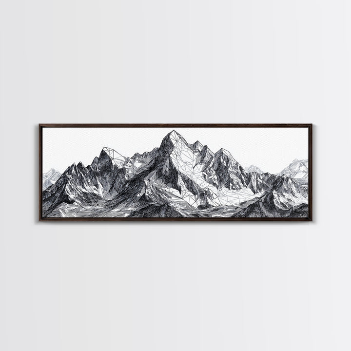 Black White Mountain Line Drawing Wall Art, Minimalist Landscape Print, Modern Office Decor, Alpine Sketch Poster Gift For Him
