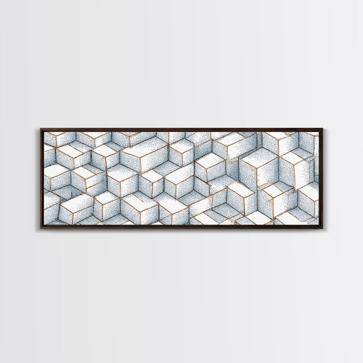Isometric Blue Cube Pattern Wall Art, Geometric Art Print, Modern Wall Decor, Bauhaus Poster, Home Office Art, Abstract Decor