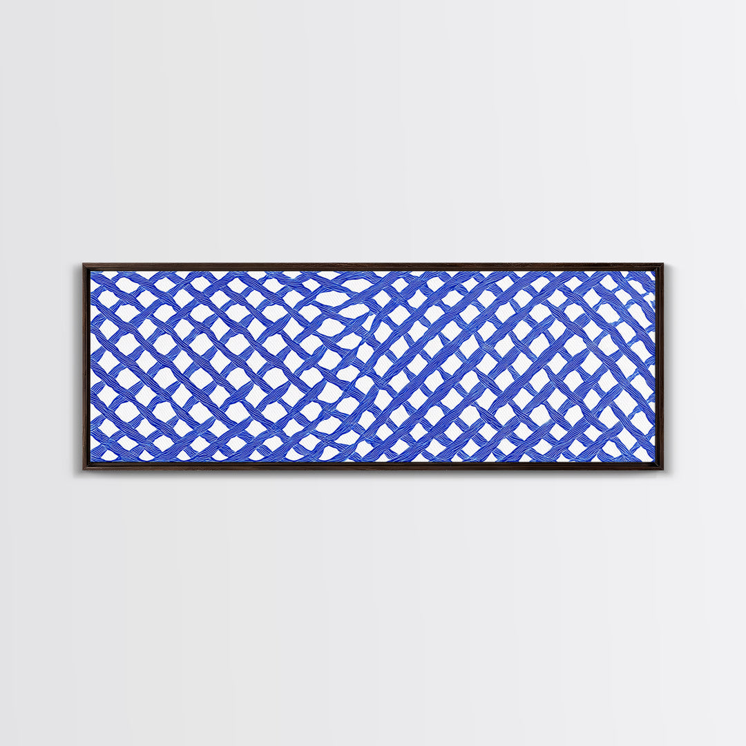 Blue Hand Drawn Lattice Wall Art, Geometric Pattern Poster, Modern Wall Decor, Op Art, Minimalist Art Print, Office Decor