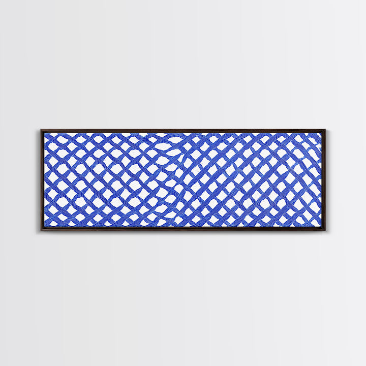 Blue Hand Drawn Lattice Wall Art, Geometric Pattern Poster, Modern Wall Decor, Op Art, Minimalist Art Print, Office Decor