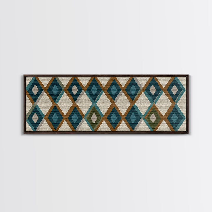 Teal Brown Diamond Pattern Wall Art, Midcentury Modern Decor, Geometric Art Print, MCM Wall Decor, Boho Style, Home Decor