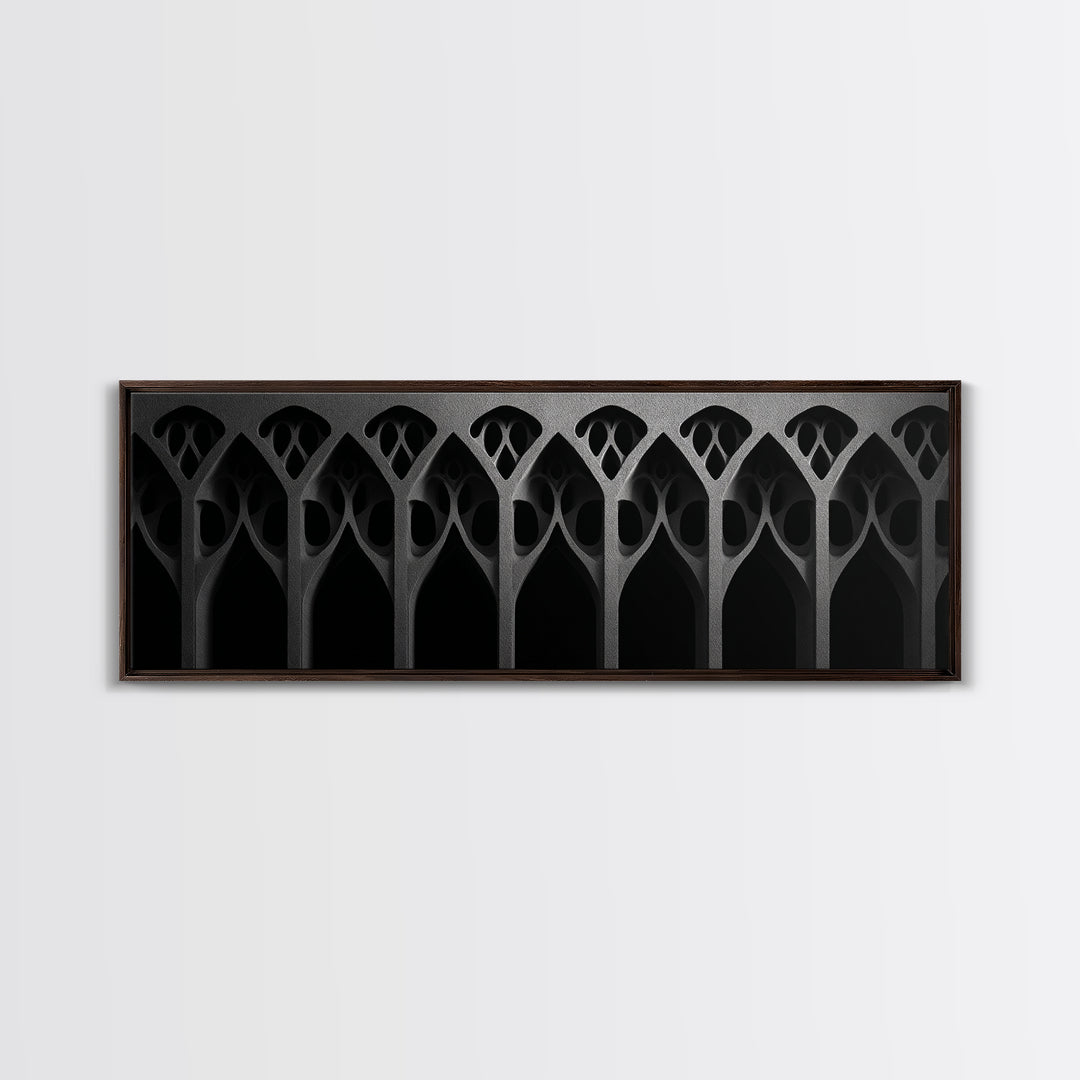 Black Gothic Arch Pattern Canvas Print, Architectural Art, Art Deco Wall Decor, Modern Wall Art, Masculine Home Office Decor