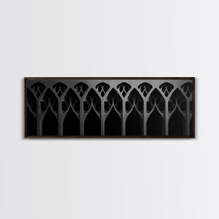 Black Gothic Arch Pattern Canvas Print, Architectural Art, Art Deco Wall Decor, Modern Wall Art, Masculine Home Office Decor