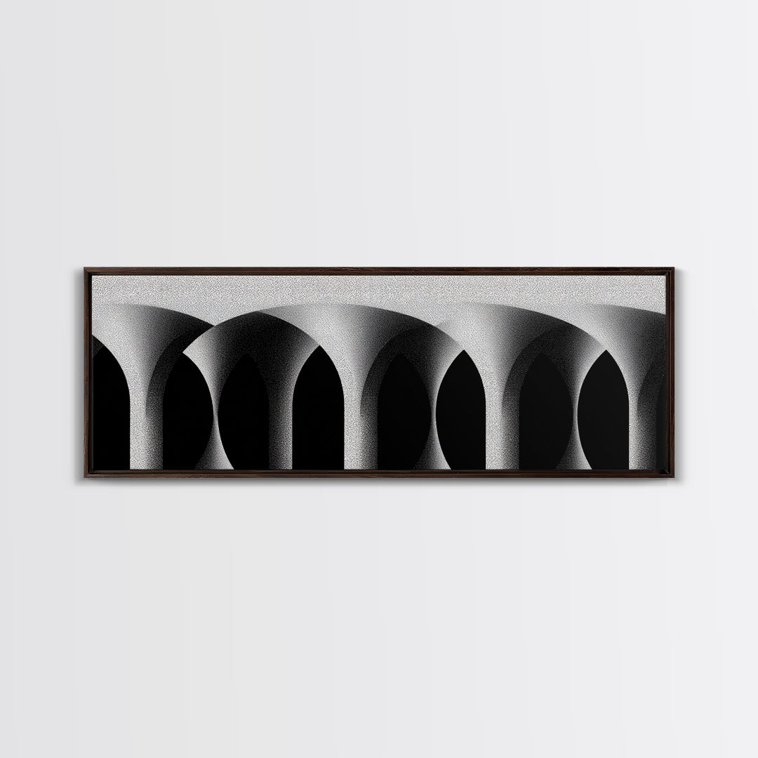 Minimal Black White Arches Canvas Print, Modern Architectural Wall Decor, Monochrome Midcentury Abstract Poster For Office