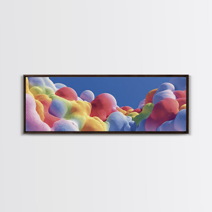 Rainbow Bubble Cloud Wall Art, Colorful Dreamy Landscape Poster, Playful Modern Decor, Kids Nursery Room Canvas Print Gift Idea