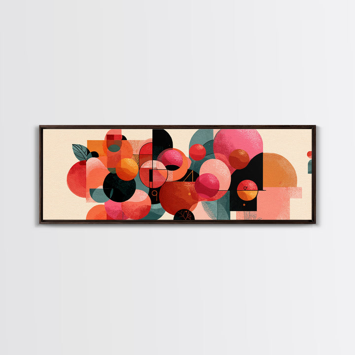 Abstract Citrus Circle Wall Art, Orange Pink Botanical Still Life Poster, Midcentury Modern Geometric Canvas Print Gift Idea