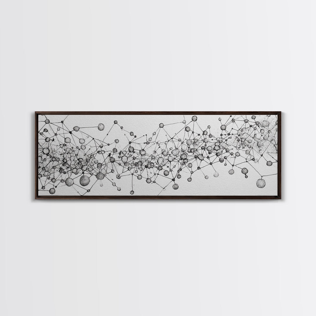 Black White Molecular Network Wall Art, Scientific Abstract Line Poster, Modern Minimalist Office Decor, Canvas Print Gift