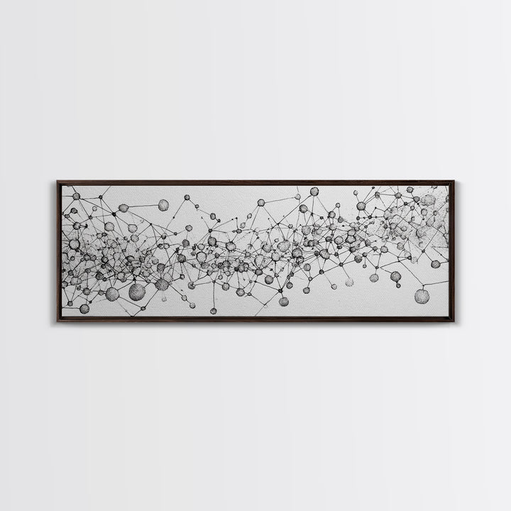 Black White Molecular Network Wall Art, Scientific Abstract Line Poster, Modern Minimalist Office Decor, Canvas Print Gift