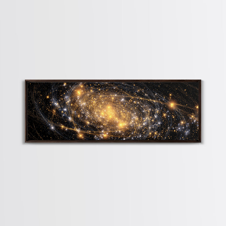 Golden Spiral Galaxy With Star Clusters Canvas Print, Abstract Space Wall Art, Modern Home Decor, Celestial Poster, Large Print