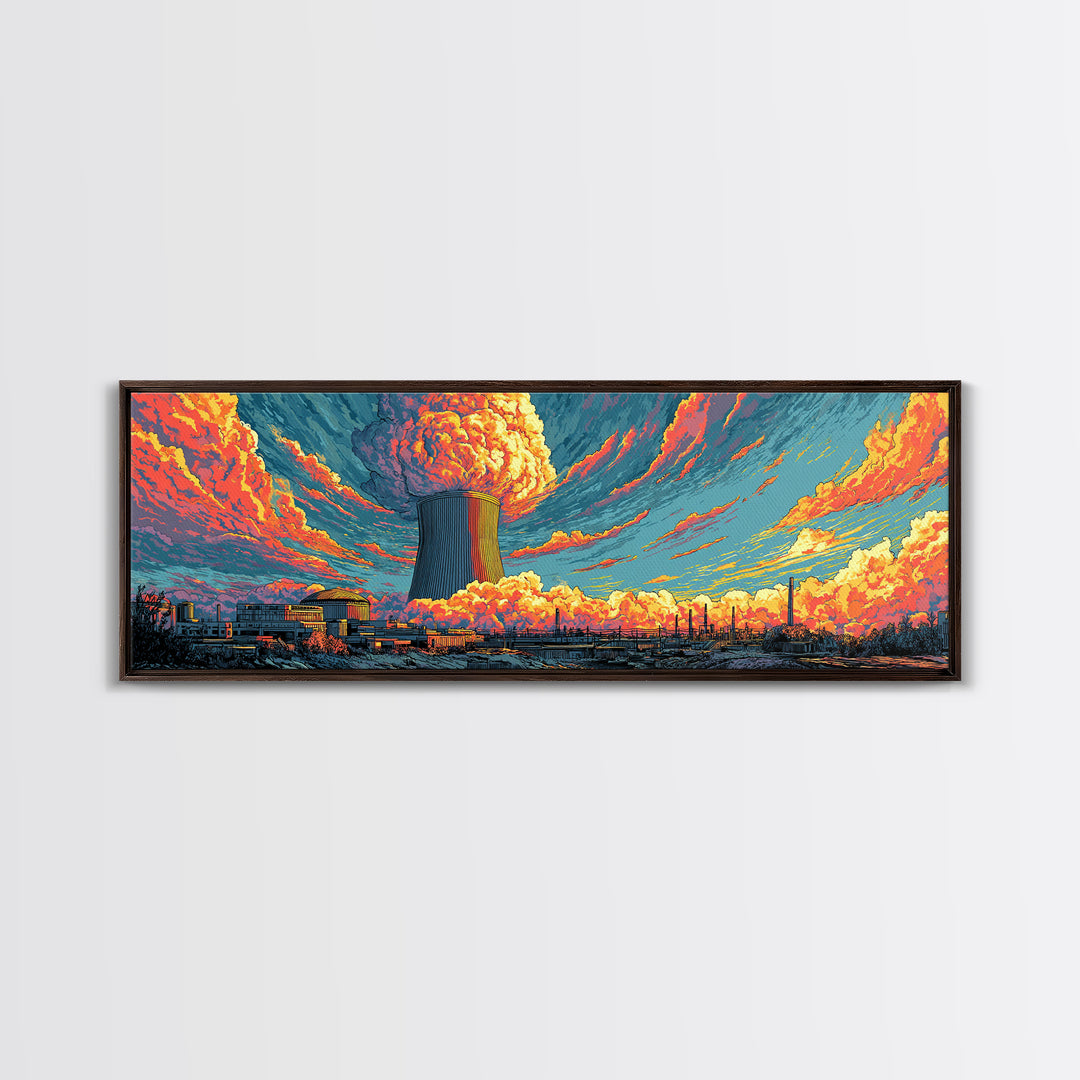Nuclear Skyline With Orange Cloud Wall Art, Atomic Retro Poster, Midcentury Modern Art, Sci Fi Industrial Wall Decor, Home Office Decor