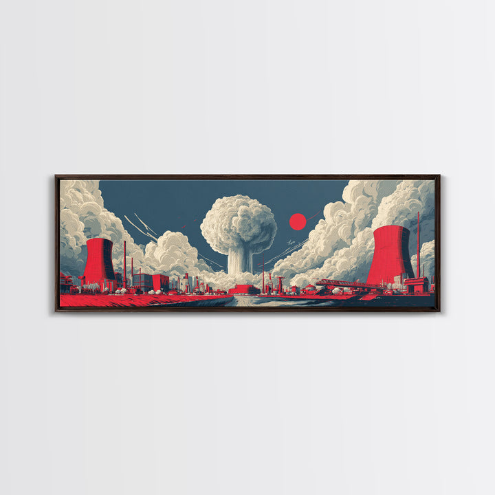 Red Nuclear Factory Mushroom Cloud Canvas Print, Atomic Art Print, Midcentury Modern Wall Decor, Retro Sci Fi Poster, Office Wall Art