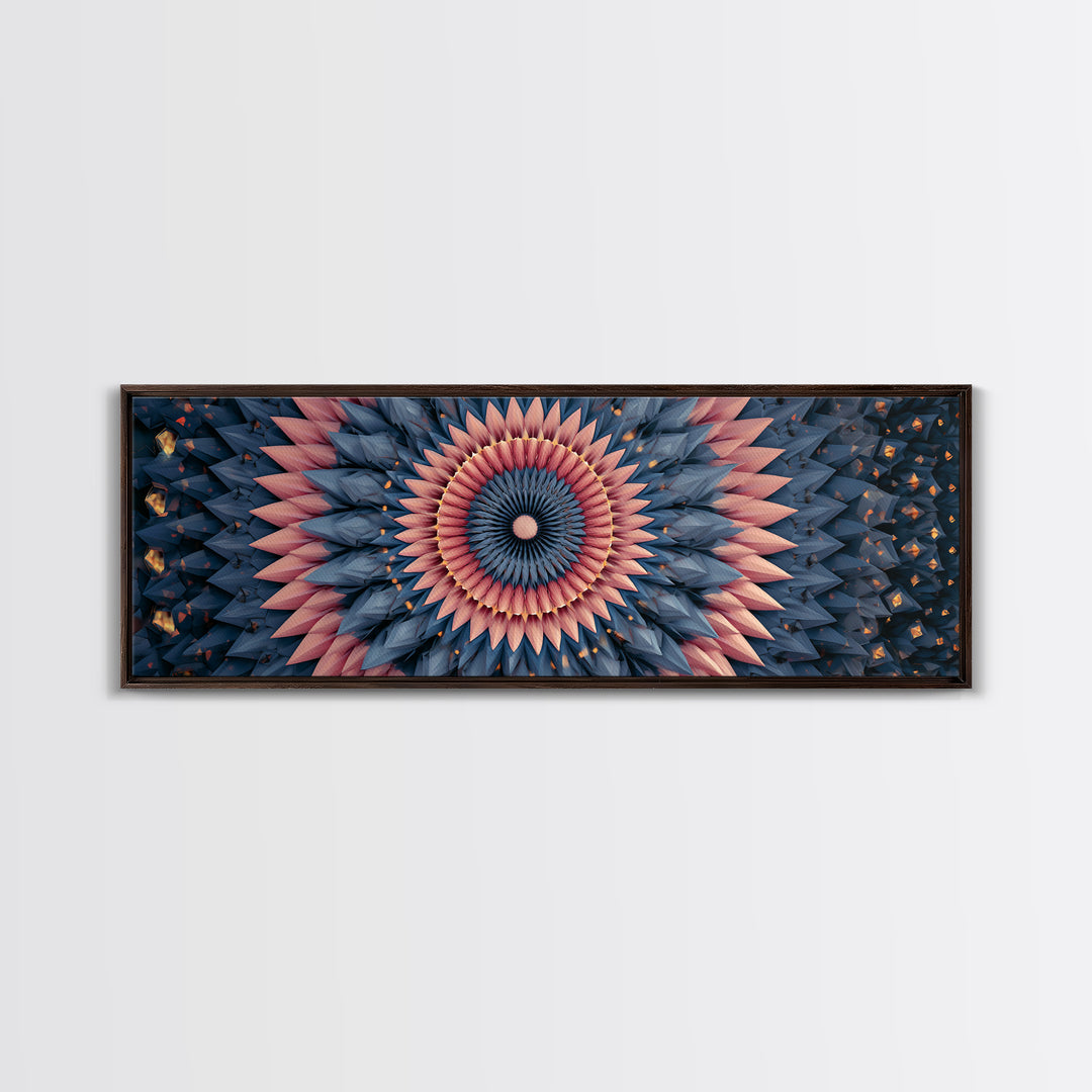Layered Pink And Navy Geometric Mandala Wall Art, Midcentury Modern Abstract Canvas, Retro MCM Decor, Large Print, Home Decor