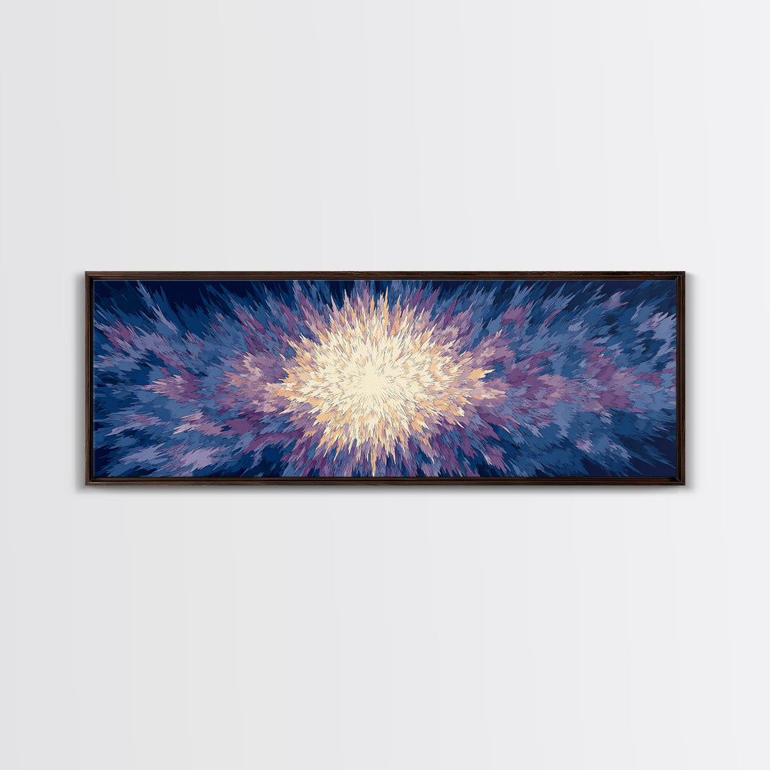 Radiant Blue Purple Starburst Wall Art, Modern Abstract Art Print, Cosmic Retro Decor, Living Room Statement Canvas Print