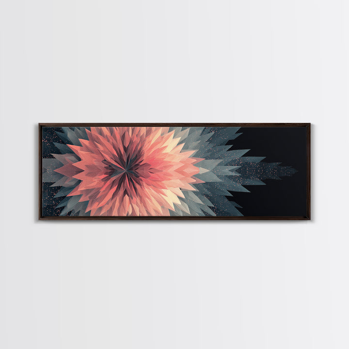 Blush Coral Geometric Flower Canvas Print, Midcentury Modern Wall Art, Abstract Starburst Decor, Large Horizontal Print Gift