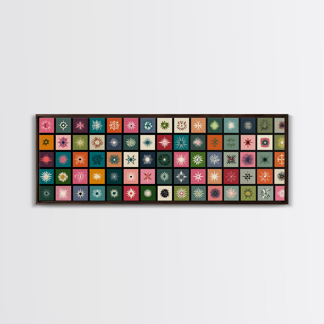 Atomic Starburst Pattern Wall Art, Midcentury Modern Geometric Print, Retro MCM Decor, Colorful Tile Canvas Print, Gallery Wall
