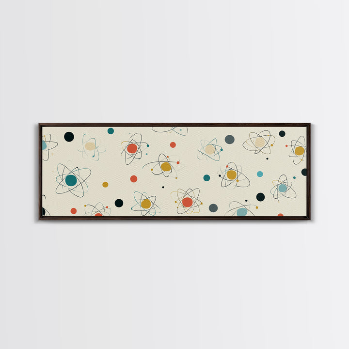 Retro Atom Pattern Canvas Print, Mid Century Modern Wall Decor, Atomic Science Art, Minimal Geometric Poster, MCM Home Decor