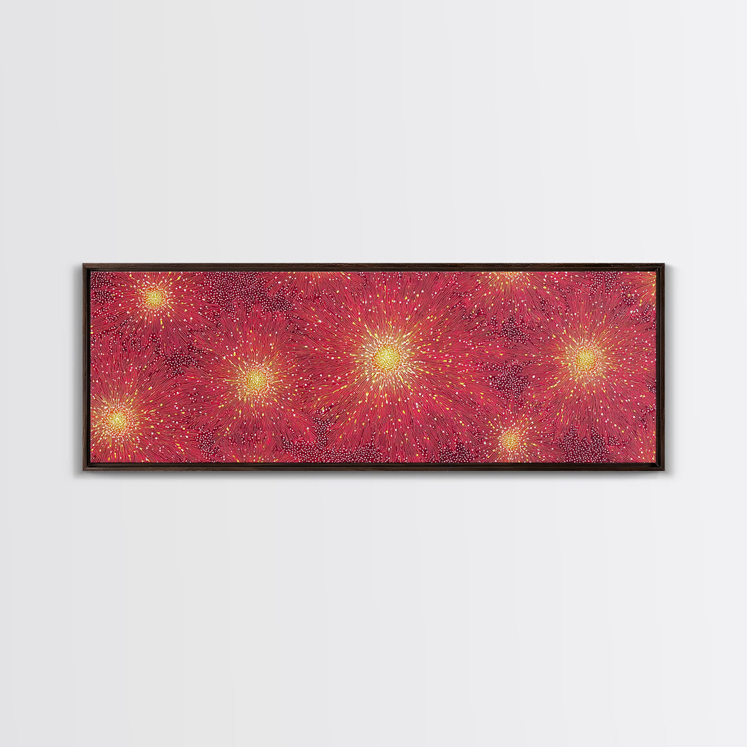 Magenta Yellow Burst Framed Canvas Print, Mid Century Modern Wall Art, Bright Abstract Decor, Retro Groovy Home Poster Print