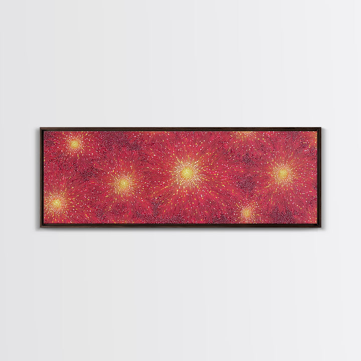 Magenta Yellow Burst Framed Canvas Print, Mid Century Modern Wall Art, Bright Abstract Decor, Retro Groovy Home Poster Print