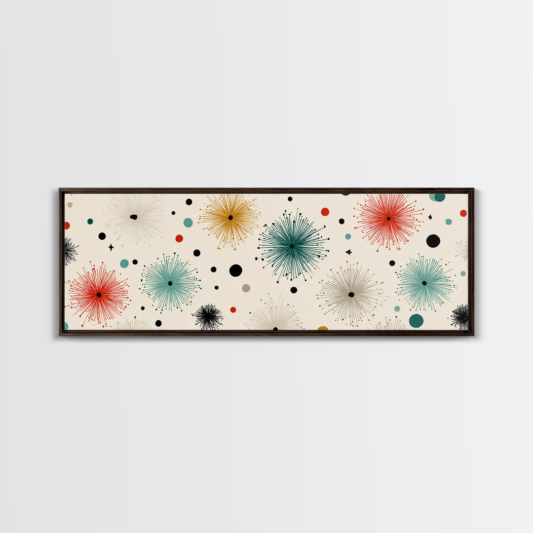 Multicolor Atomic Starburst Wall Art, Mid Century Modern Print, Retro Confetti Pattern Poster, Cream Background MCM Decor