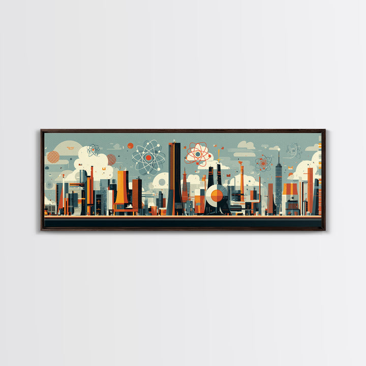 Atomic Midcentury City With Mod Towers Wall Art, Retro Modern Art Print, Geometric Skyline Poster, MCM Home Decor, Canvas Print