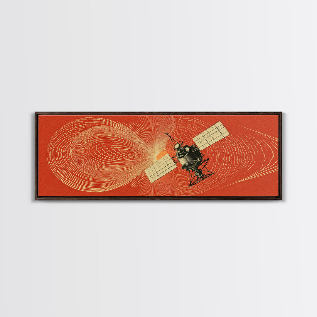 Orange Satellite Magnetic Field Wall Art, Retro Space Science Poster, Modern Abstract Art Print, Midcentury Office Decor
