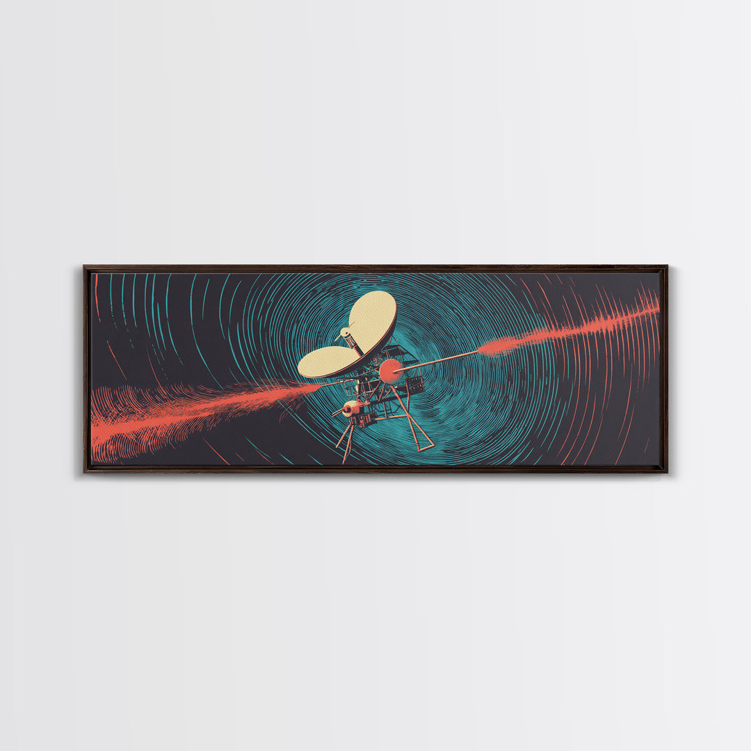 Deep Space Probe Signal Wall Art, Blue Spiral Radio Waves, Retro Sci Fi Poster, Modern Abstract Living Room And Office Decor Print