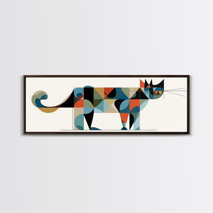 Abstract Mid Century Cat With Geometric Shapes, Canvas Print, Modern Wall Art, Bauhaus Poster, Minimalist Home Decor Print