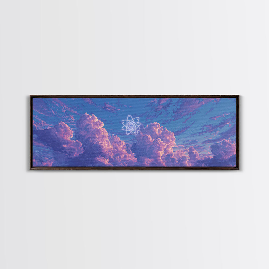 Purple Dream Clouds With Atomic Star Wall Art, Retro Sci Fi Sky Poster, Midcentury Modern Decor, Cosmic Canvas Print, Bedroom Decor