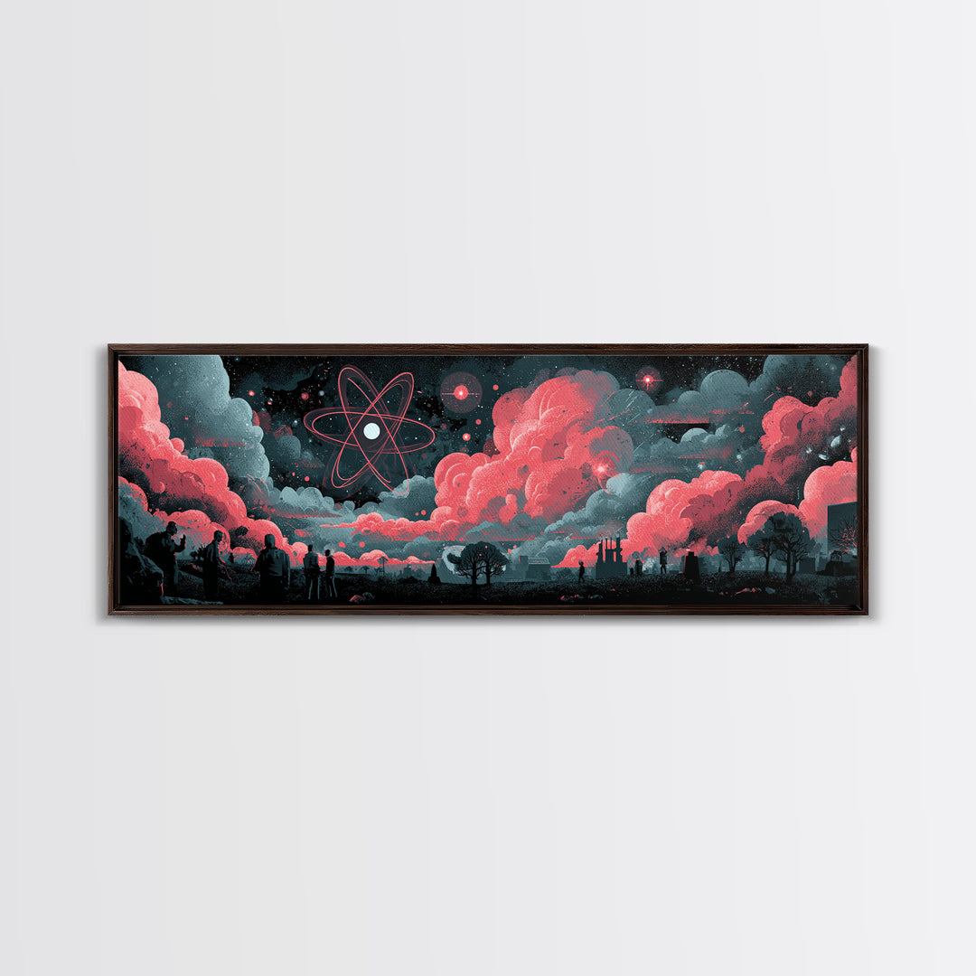 Red Atomic Clouds Over Retro Sci Fi Horizon Wall Art, Midcentury Modern Poster, Space Abstract Art, Moody Office Decor Print
