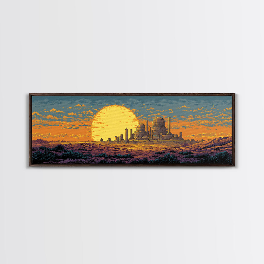 Desert Observatory Sunset Canvas Print, Retro Sci Fi Wall Art, Mid Century Modern Landscape Poster, Orange Astronomy Decor