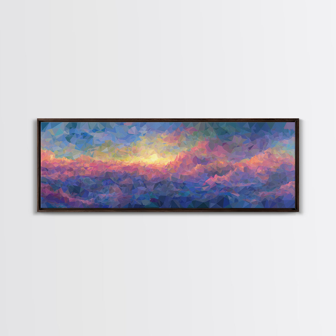 Pastel Low Poly Mountain Sunrise Wall Art, Colorful Landscape Print, Modern Abstract Art, Bedroom Decor, Large Canvas Poster