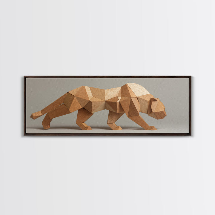 Neutral Low Poly Big Cat Sculpture With Faceted Forms, Canvas Print, Modern Geometric Wall Art, Minimalist Animal Decor Poster