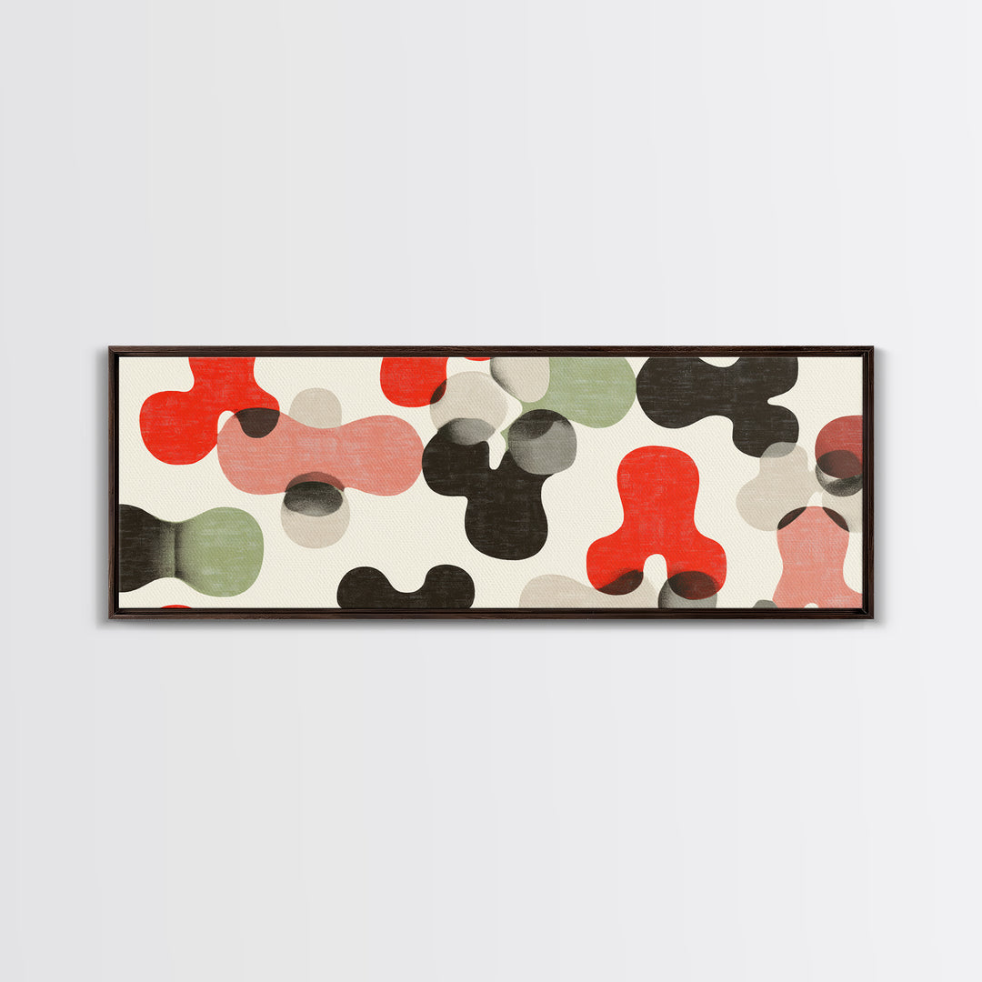 Red Black Sage Organic Shape Wall Art, Midcentury Modern Abstract Canvas, Retro Geometric Print, MCM Living Room Decor Poster