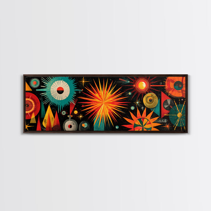 Atomic Starburst Fireworks Wall Art, Midcentury Modern Space Age Print, Retro MCM Canvas For Living Room Decor Poster Gift