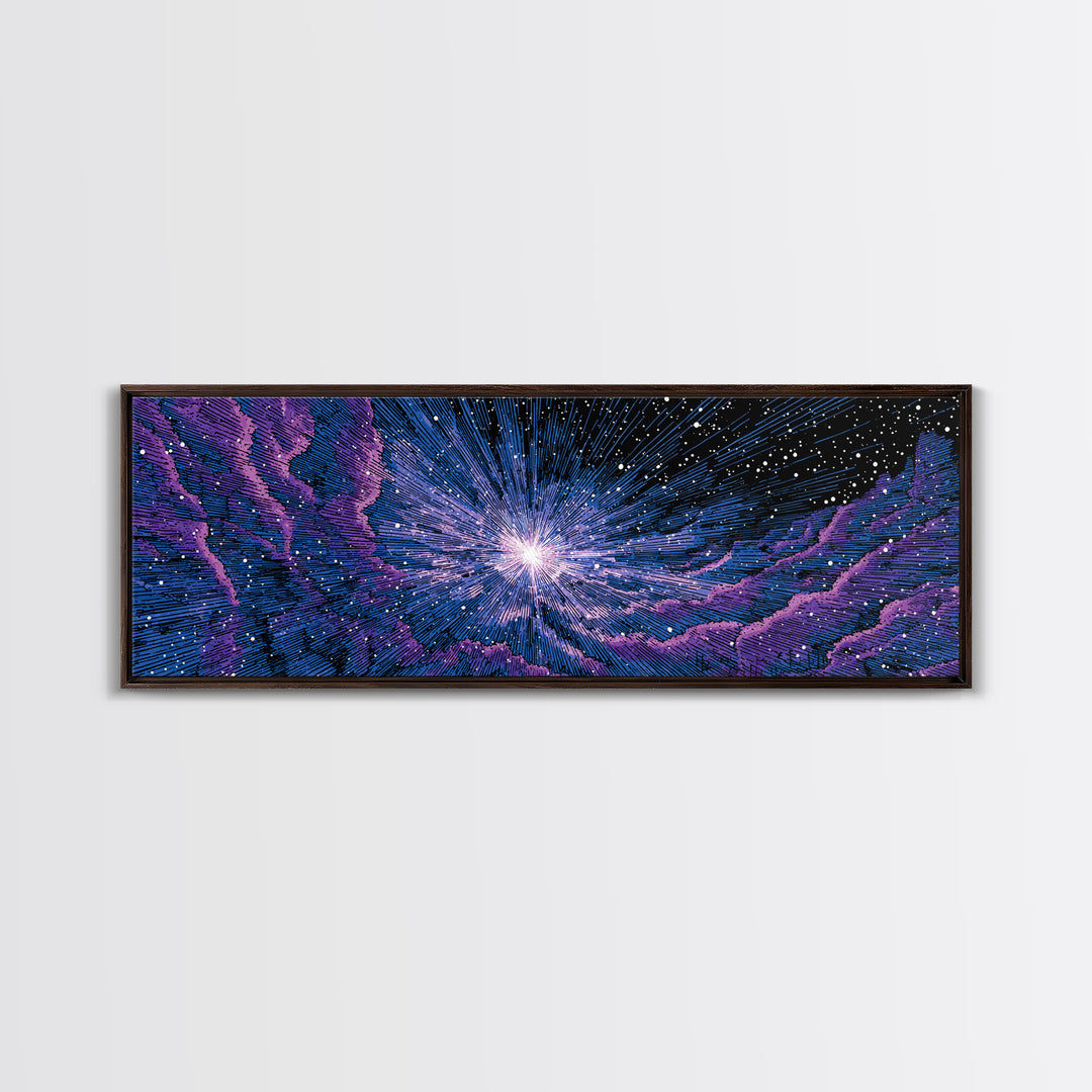 Purple Blue Cosmic Starfield Wall Art, Modern Abstract Space Canvas, Retro Sci Fi Digital Print For Bedroom Decor Poster
