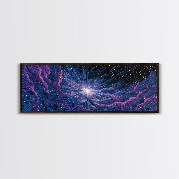 Purple Blue Cosmic Starfield Wall Art, Modern Abstract Space Canvas, Retro Sci Fi Digital Print For Bedroom Decor Poster
