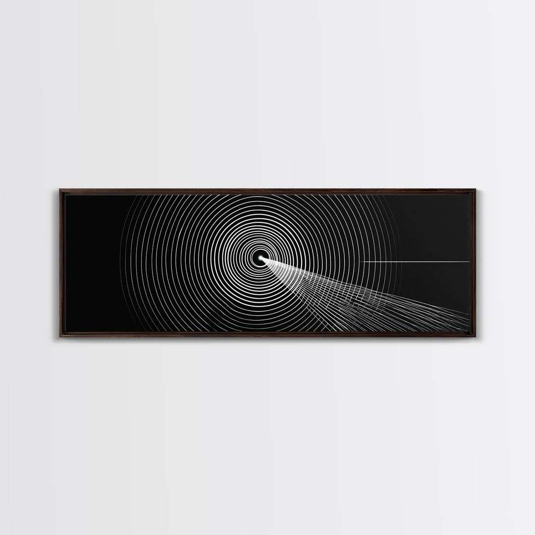 Black White Concentric Tunnel Wall Art, Modern Op Art Line Print, Minimal Geometric Canvas For Office And Game Room Decor