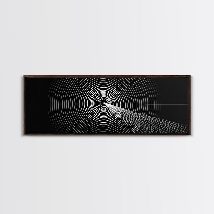Black White Concentric Tunnel Wall Art, Modern Op Art Line Print, Minimal Geometric Canvas For Office And Game Room Decor