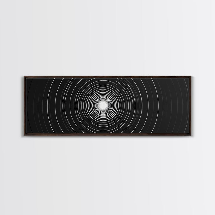 White Light Concentric Circle Canvas Print, Black Modern Op Art Wall Decor, Minimal Geometric Poster For Home Office Space