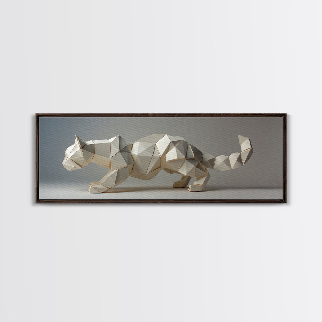 Faceted Low Poly Wild Cat Wall Art, Midcentury Modern Art Print, Minimalist Animal Decor, Abstract MCM Home Decor Gift For Living Room