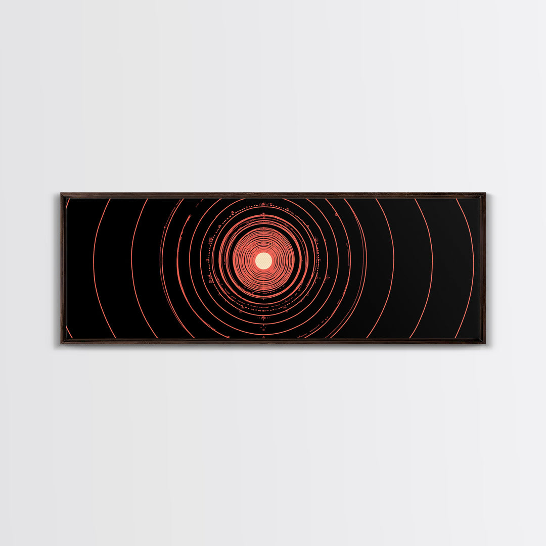 Orange Red Concentric Circle Wall Art, Modern Abstract Op Art Print, Cosmic Retro Minimal Poster For Bedroom Gallery Decor