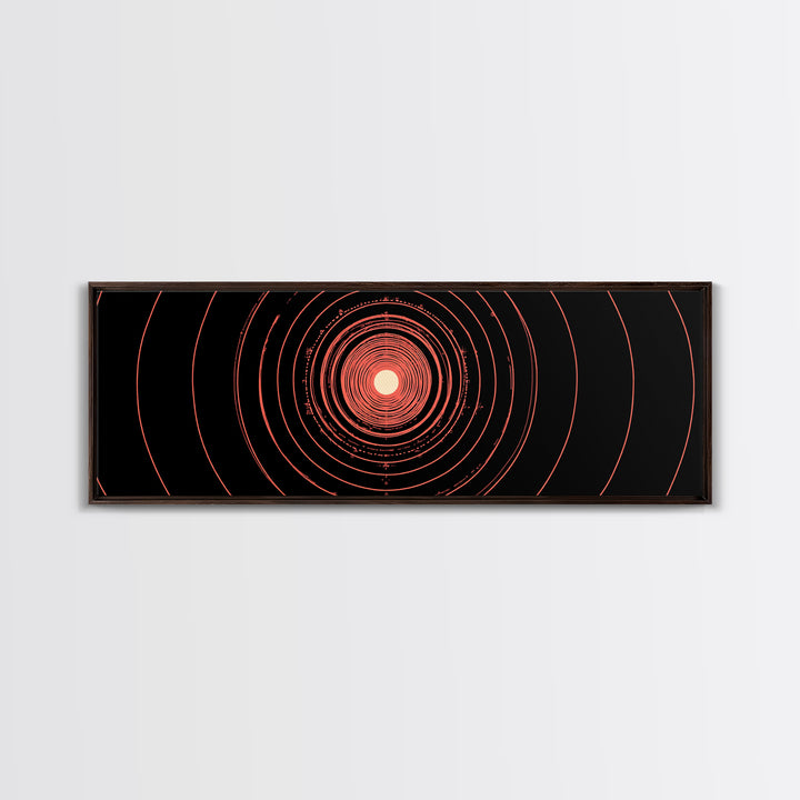 Orange Red Concentric Circle Wall Art, Modern Abstract Op Art Print, Cosmic Retro Minimal Poster For Bedroom Gallery Decor