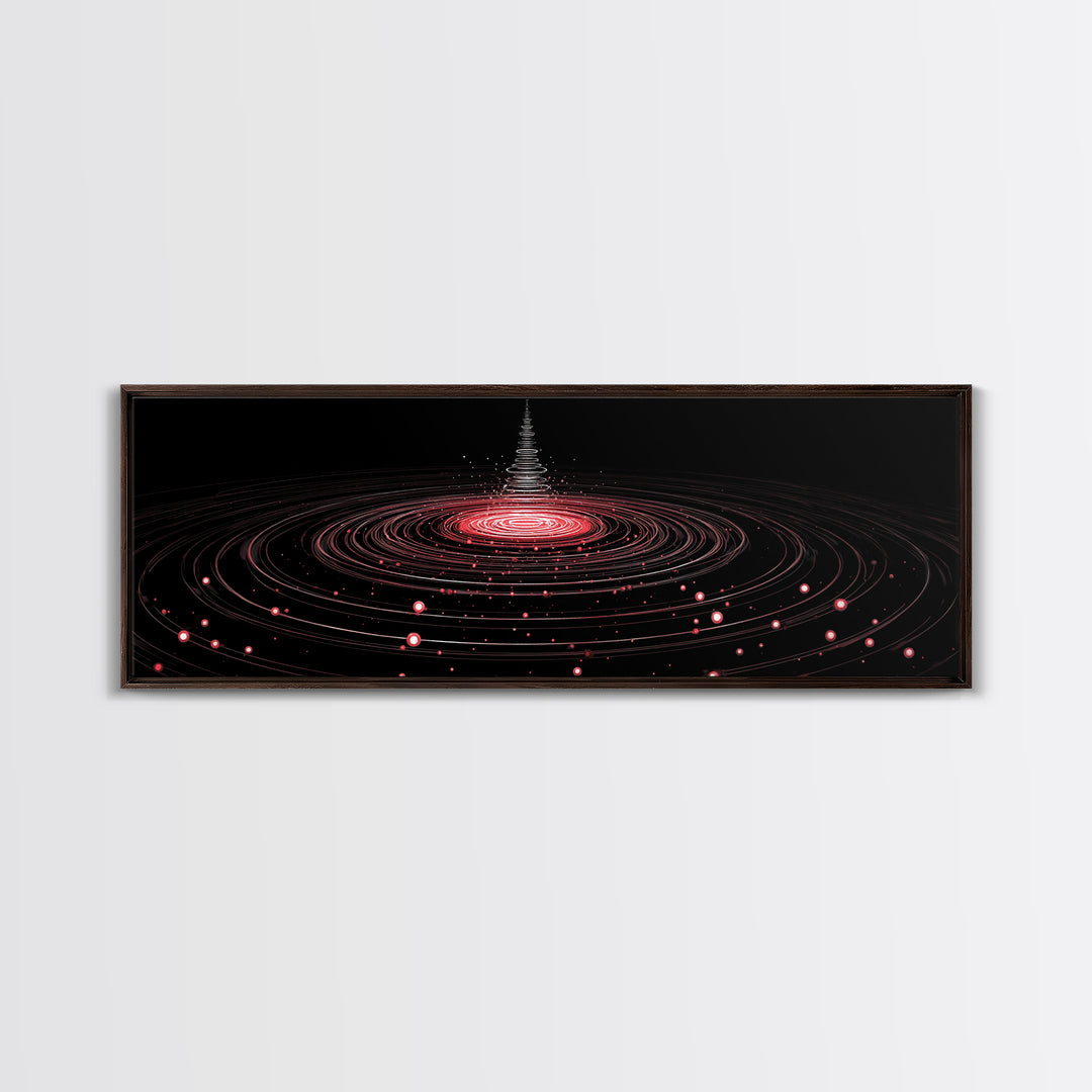 Red Orbital Light Rings In Black Space Canvas Print, Futuristic Abstract Art, Modern Wall Decor, Retro Sci Fi Poster, Digital Art Print