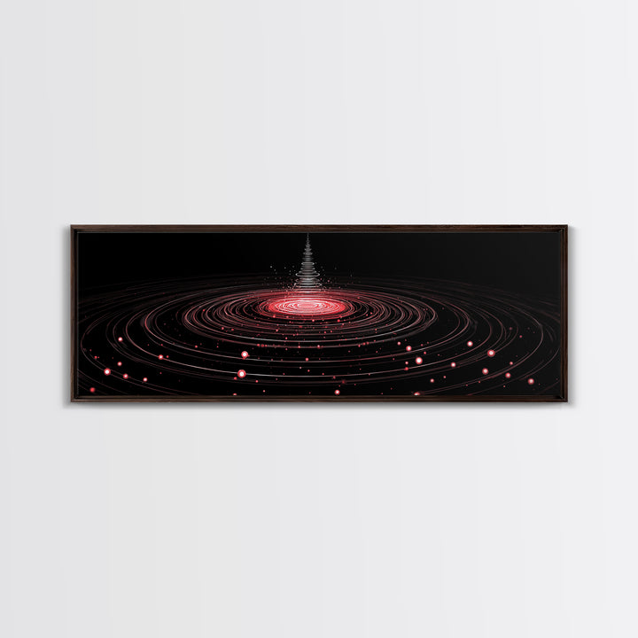 Red Orbital Light Rings In Black Space Canvas Print, Futuristic Abstract Art, Modern Wall Decor, Retro Sci Fi Poster, Digital Art Print